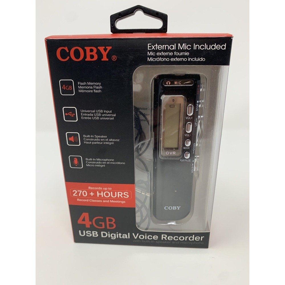 Coby-CVR-20 USB Digital Voice Recorder with‎ Built-in Mic Black 4GB Flash Memory